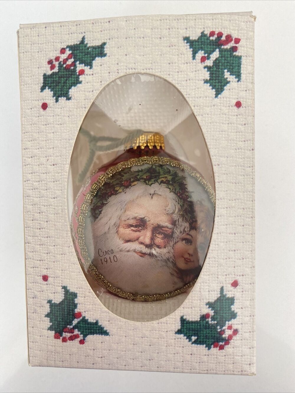 Krebs Vintage Santa On Silk Glass Christmas Tree Ornament 1910 -Father Christmas